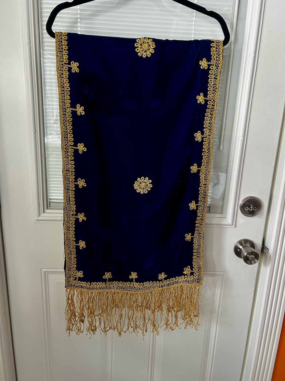 Navy Blue Velebet Gold Embroidered with Fringe Table Runner
